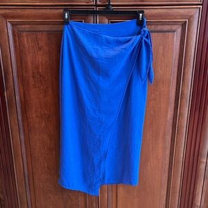 Bright Royal Blue Tie-Waist Midi Skirt